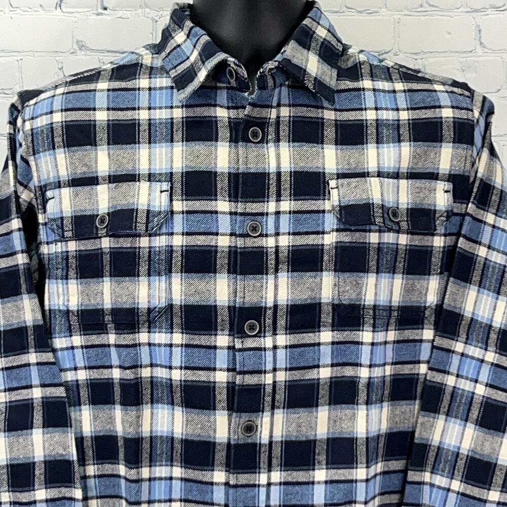 JACHS Brawny Flannel Button Front Shirt Western Cowboy SS Blue Plaid M Medium